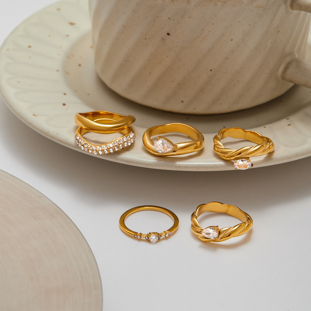 Waterproof 18K Gold Pave Zirconia Statement Layering Band Ring