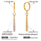Waterproof 18K Gold Pave Vertical Bar Necklace & Huggie Earring Set