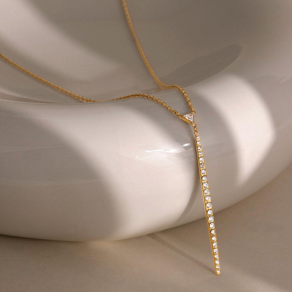 Waterproof CZ Pave Y-Shaped Lariat Necklace