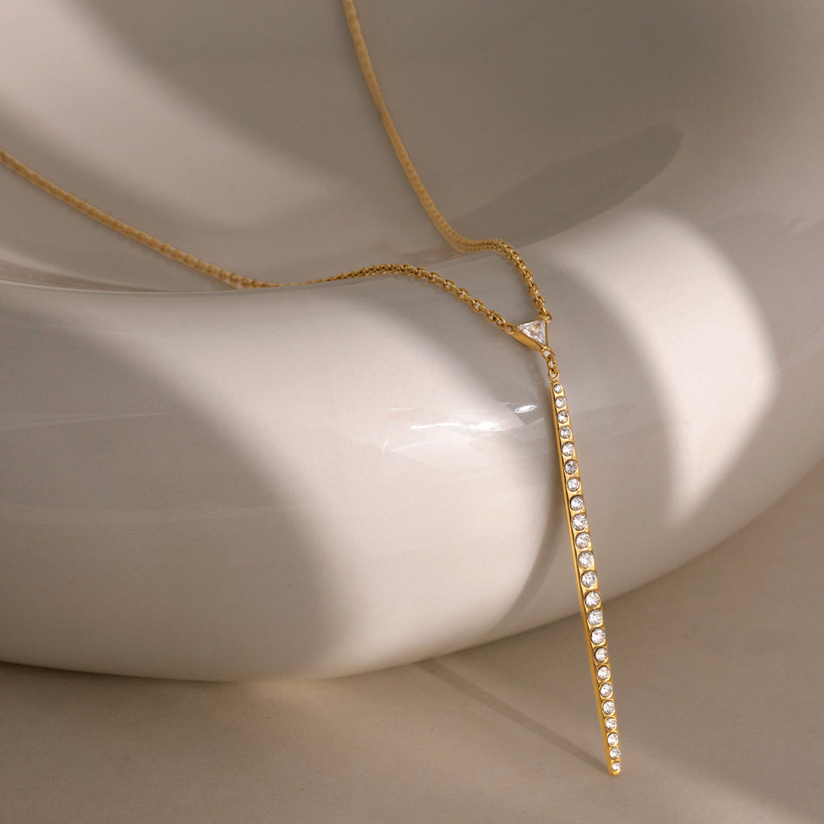 Waterproof CZ Pave Y-Shaped Lariat Necklace