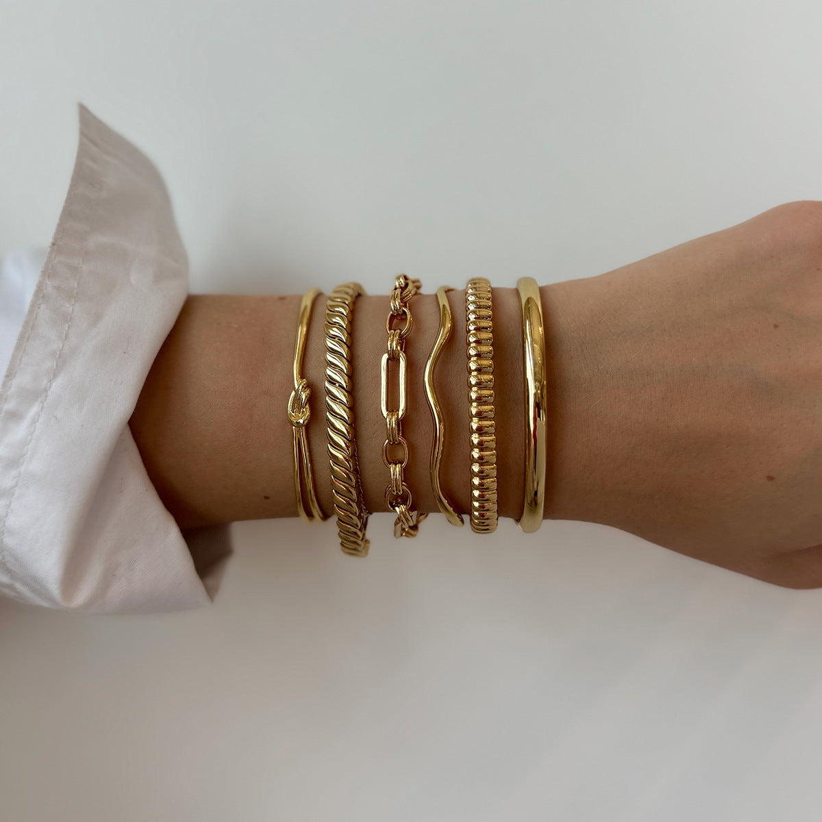 Waterproof 18K Gold Plated Ribbed Texture Open Cuff Bangle Bracelet