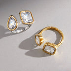Waterproof 18K Gold Pear-Cut Zirconia Geometric Open Ring