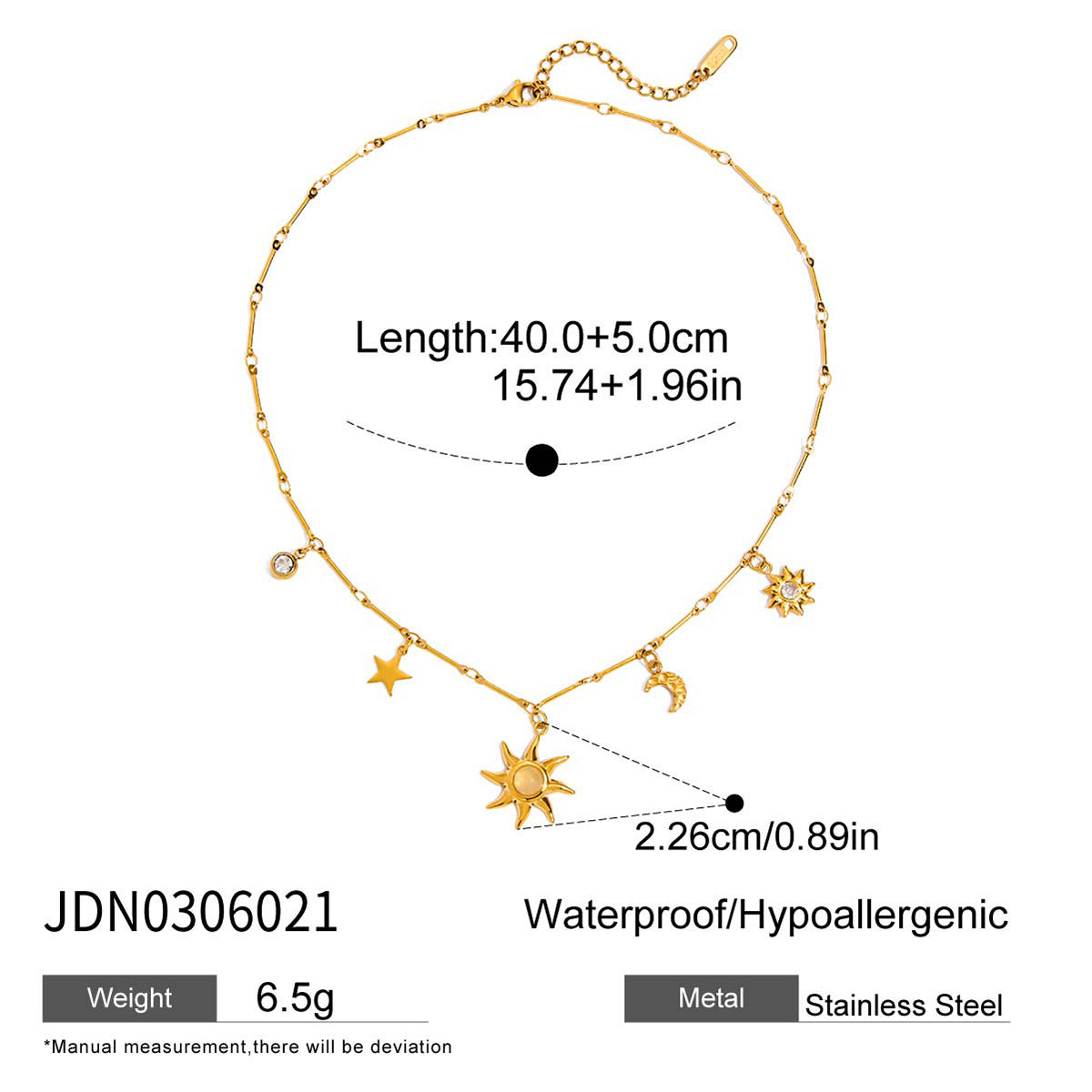 Waterproof 18K Gold-Plated Sun Necklace and Earring Set