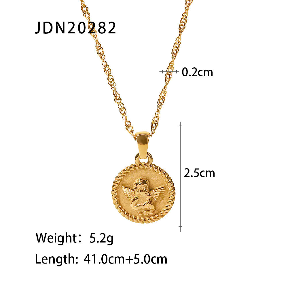 Waterproof Celestial Medallion Necklace | Vintage Gold Steel