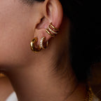 Waterproof 18K Gold Pavé Zircon Ear Stud and Ear Cuff Set