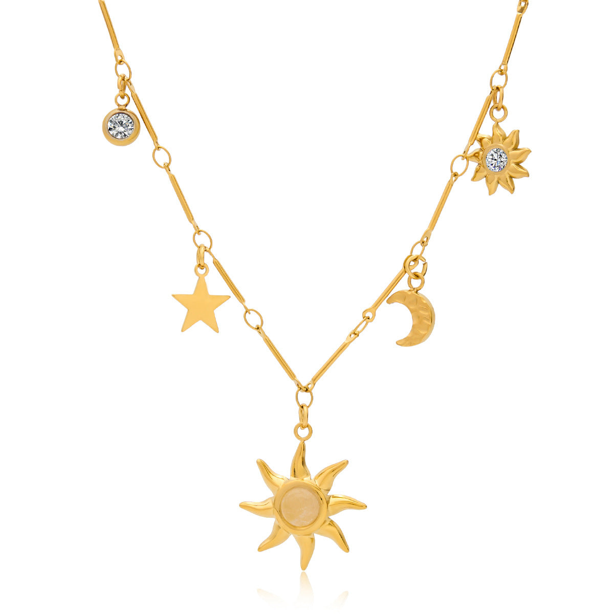 Waterproof 18K Gold-Plated Sun Necklace and Earring Set
