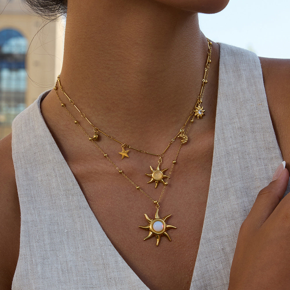 Waterproof 18K Gold-Plated Sun Necklace and Earring Set