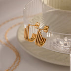 Minimalist Triple Band J-Hoop Earrings | Waterproof Stainless Steel