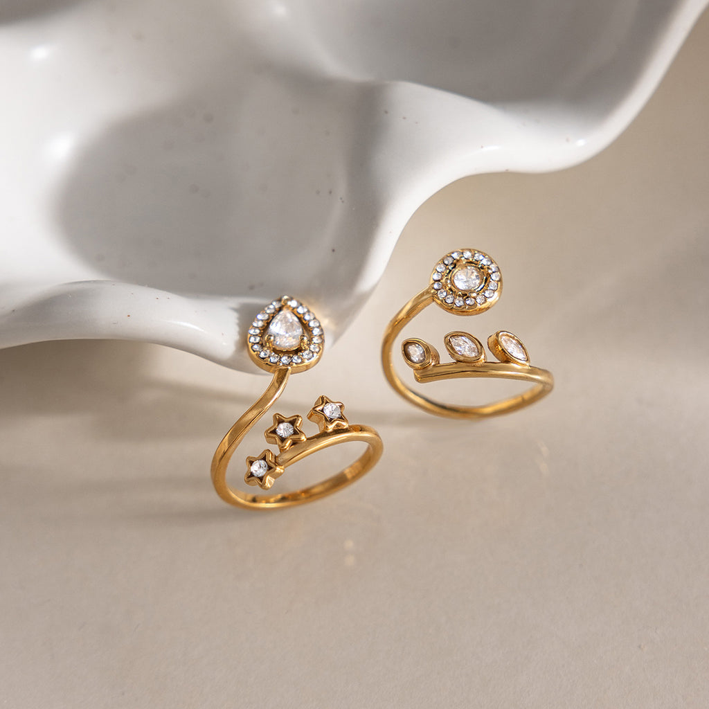 Waterproof Adjustable Celestial & Leaf Wrap Rings