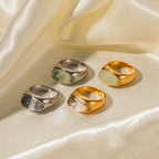 Waterproof 18K Gold Colorful Resin Accent Statement Band Ring