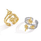 Waterproof Celestial Starburst Multi-Layer Zirconia Open Ring