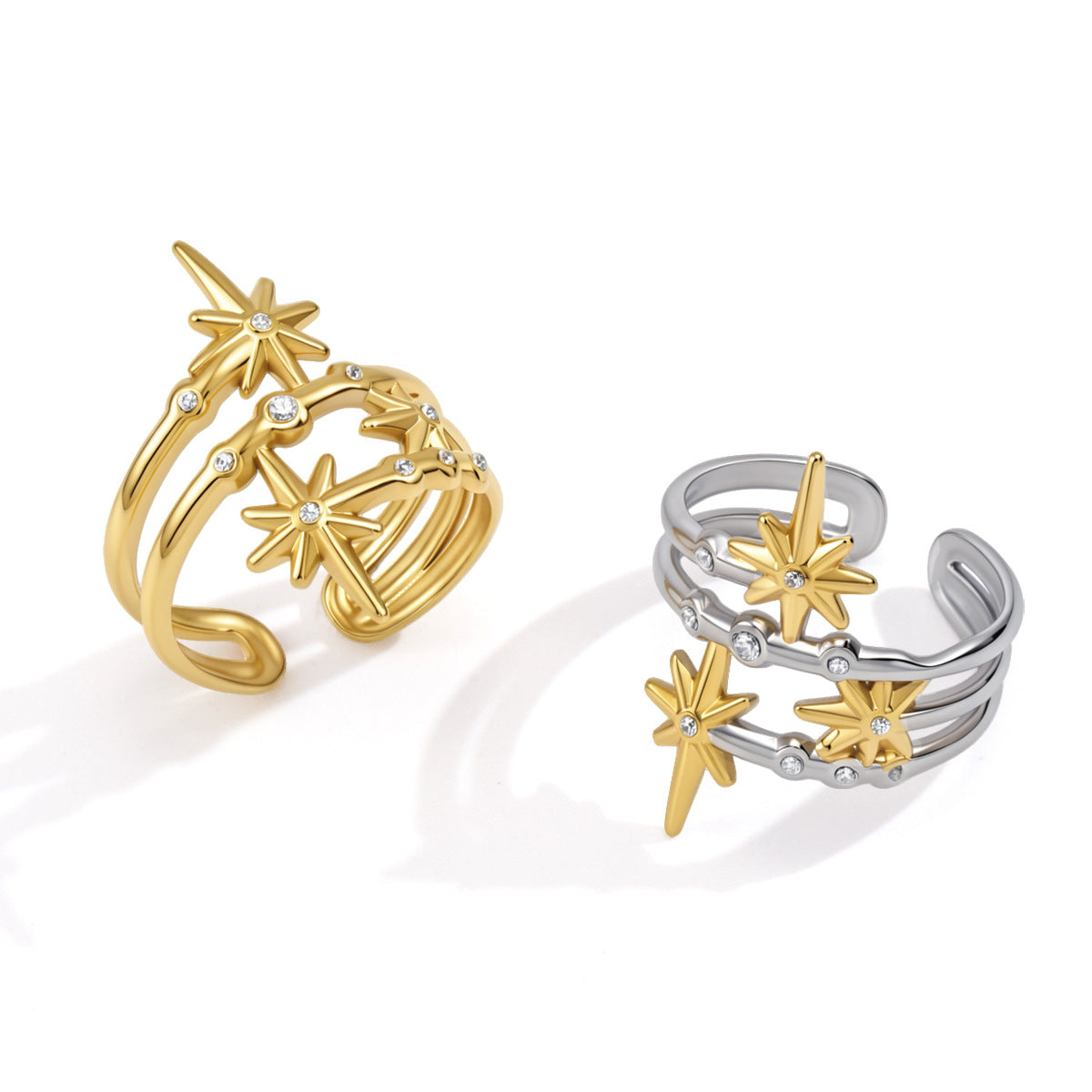 Waterproof Celestial Starburst Multi-Layer Zirconia Open Ring