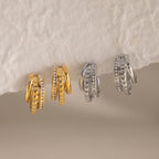 Chic Multi-Texture Triple Row Half Hoops | Tarnish-Free Stud Earrings