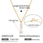 Waterproof 18K Gold Pave Vertical Bar Necklace & Huggie Earring Set