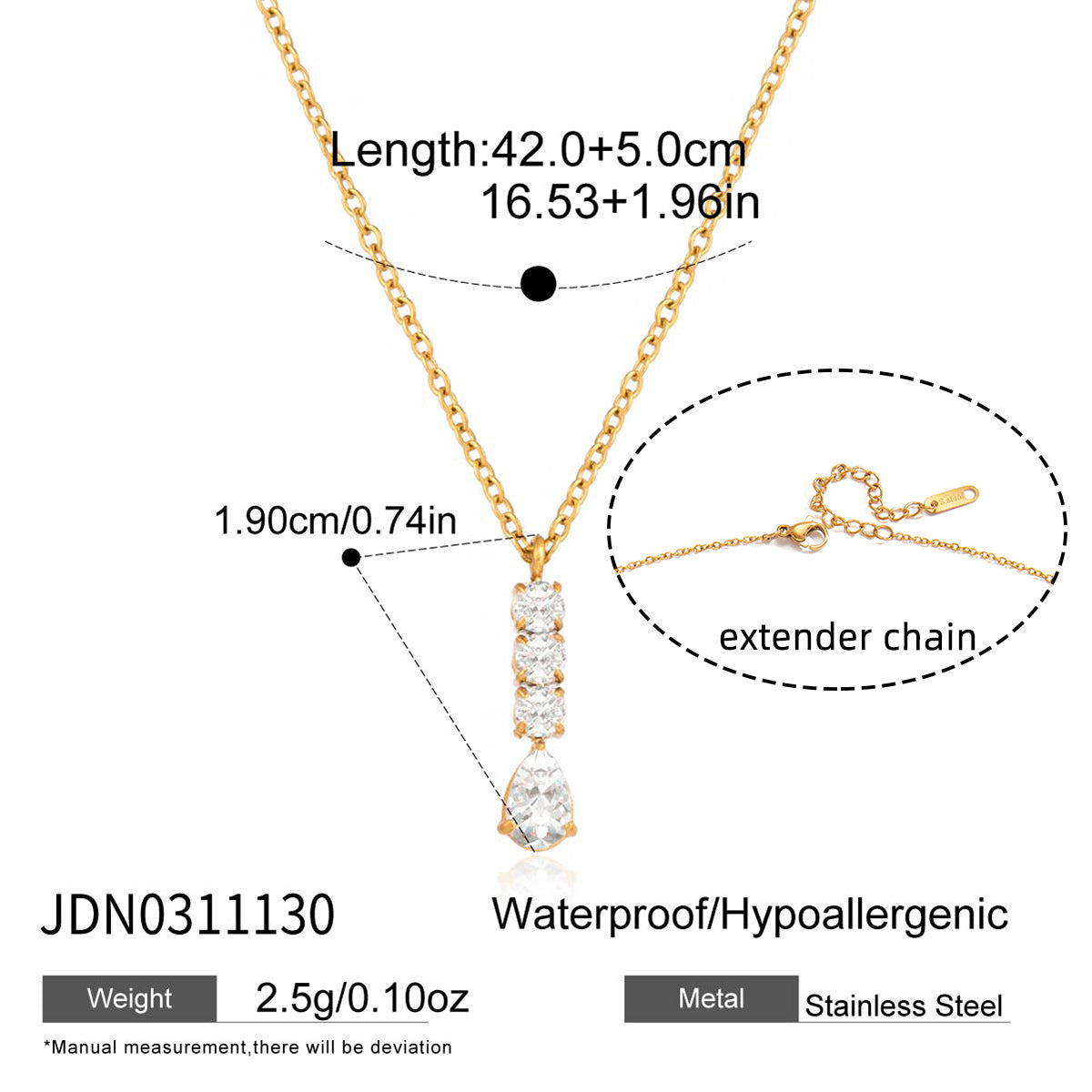 Waterproof 18K Gold Pave Vertical Bar Necklace & Huggie Earring Set