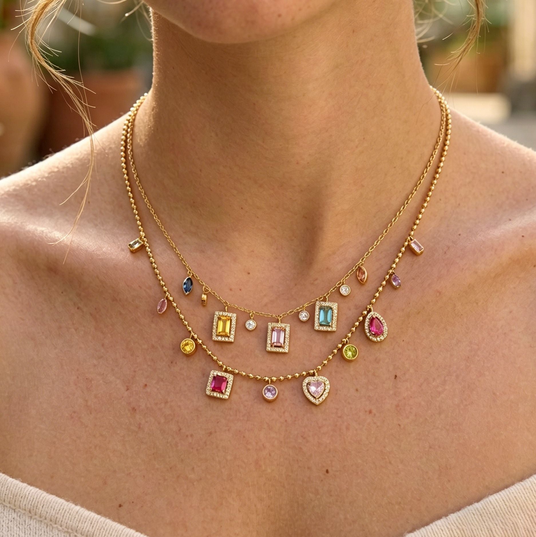 Rainbow Charm Layered Necklace | Waterproof & Tarnish-Free