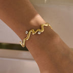 Waterproof 18K Gold Pave Zirconia Minimalist Open Cuff Bangle