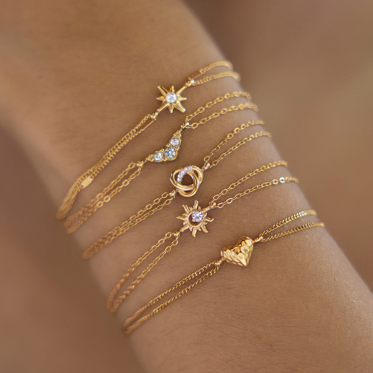 Waterproof Dainty Double-Chain Charm Bracelets