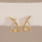X-Shape Pavé CZ Ear Cuff – Waterproof 18K Gold