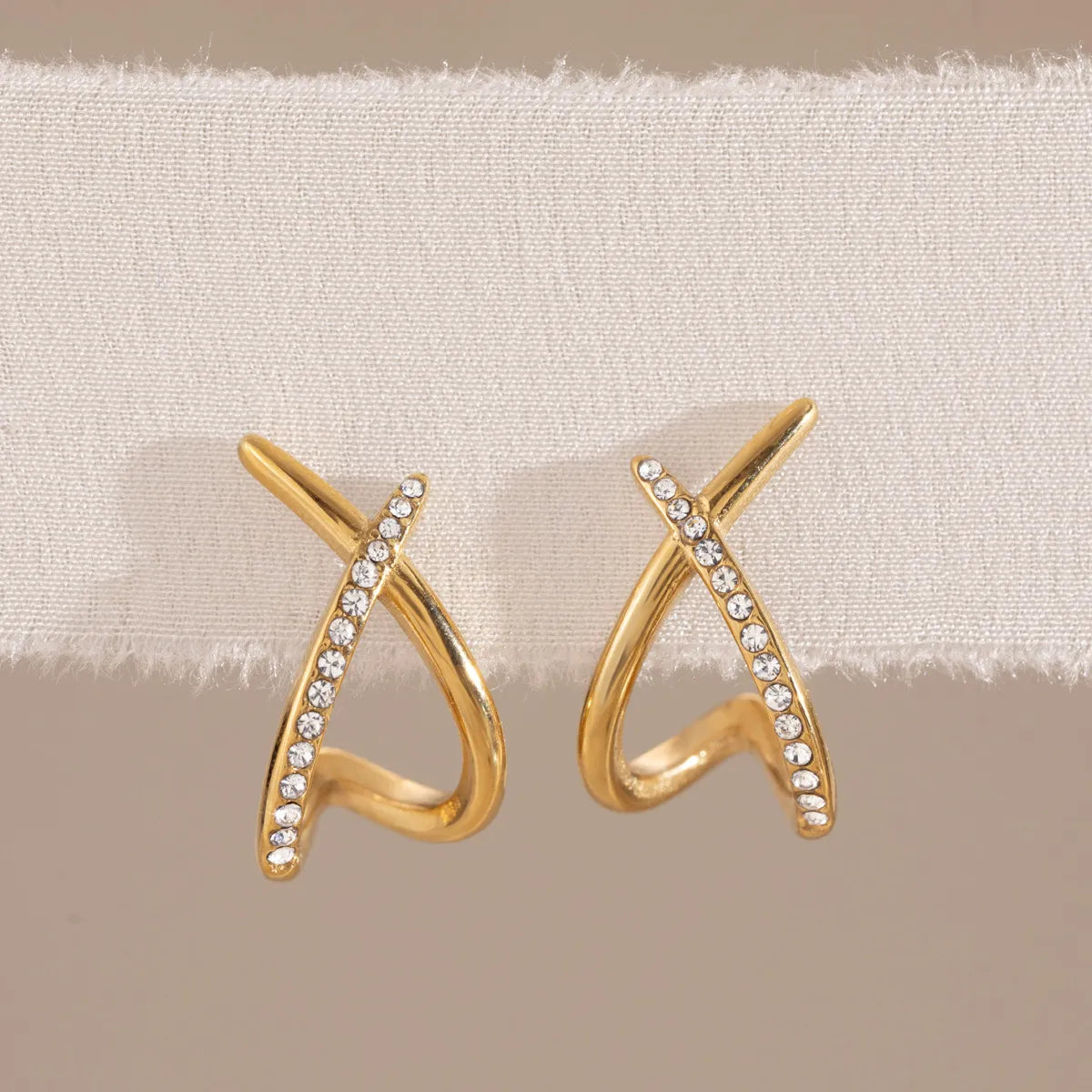 X-Shape Pavé CZ Ear Cuff – Waterproof 18K Gold