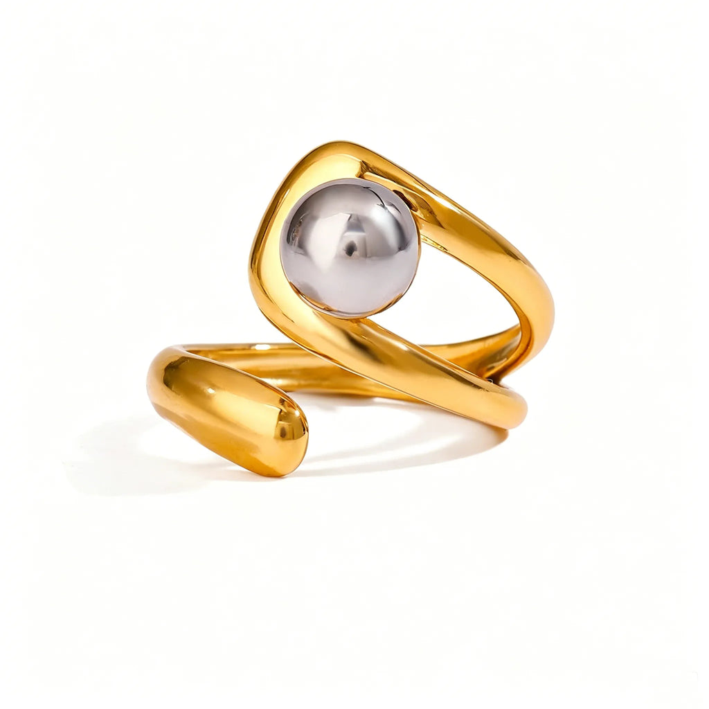 Waterproof Gold & Silver Ball Wrap Open Ring