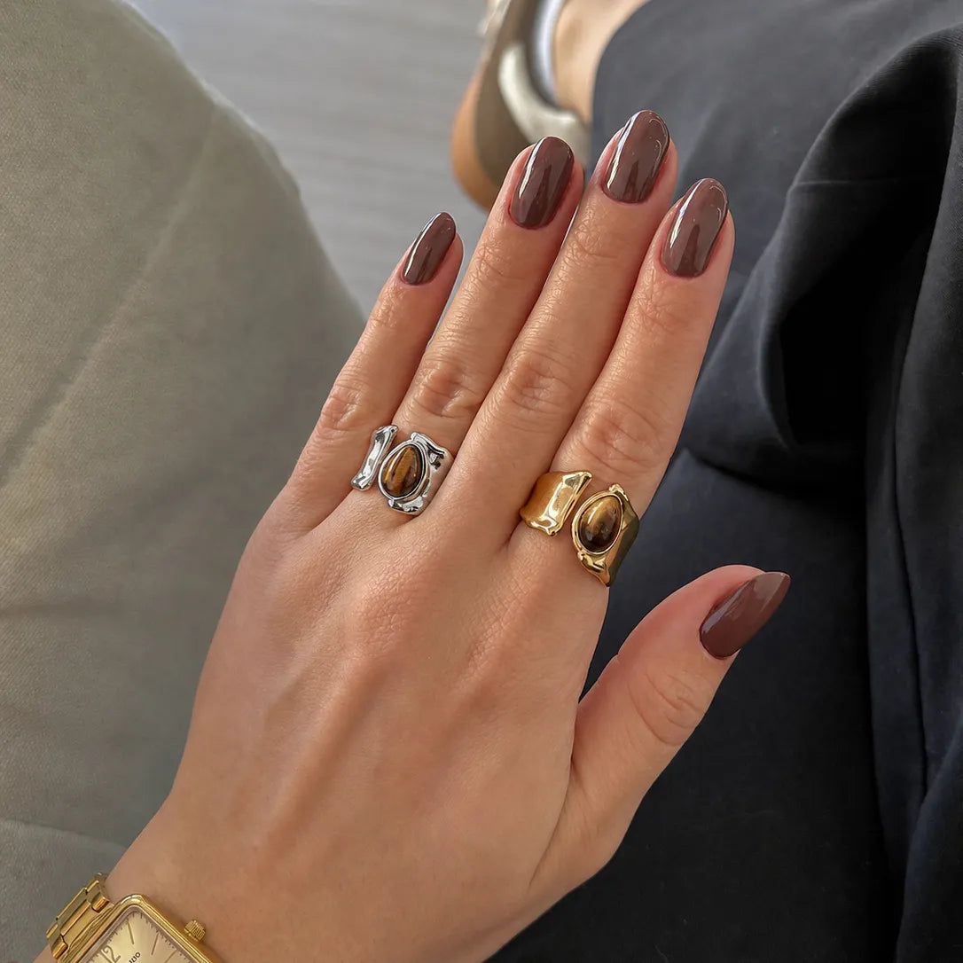 Waterproof Abstract Wave Tiger's Eye Ring
