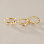 CZ Crown, Pear & Wave Stackable Ring Set – Waterproof 18K Gold