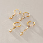Waterproof Pavé CZ Dangling Drop Cartilage Ear Cuffs