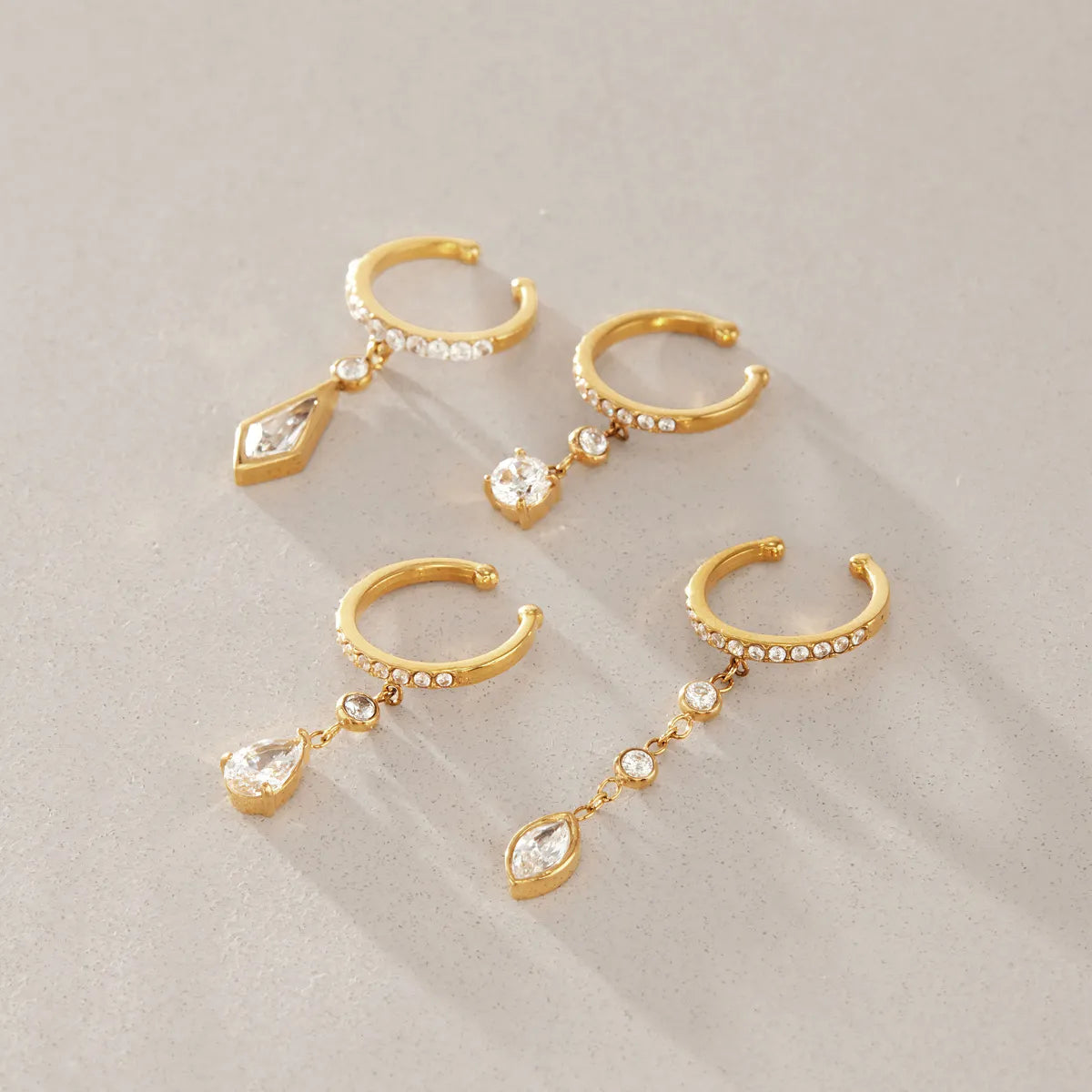 Waterproof Pavé CZ Dangling Drop Cartilage Ear Cuffs