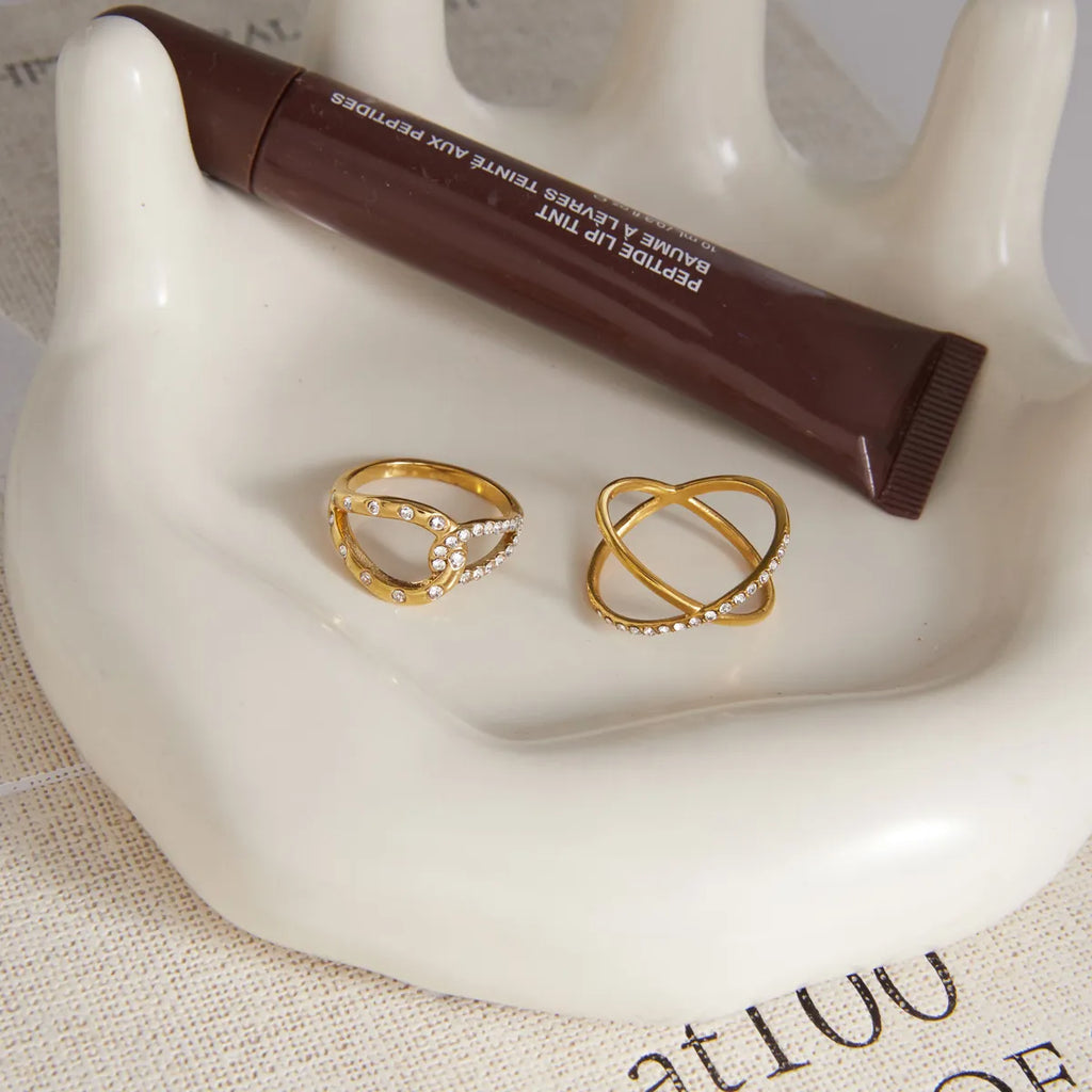 Pavé CZ Crossover & Knot Ring – Waterproof 18K Gold
