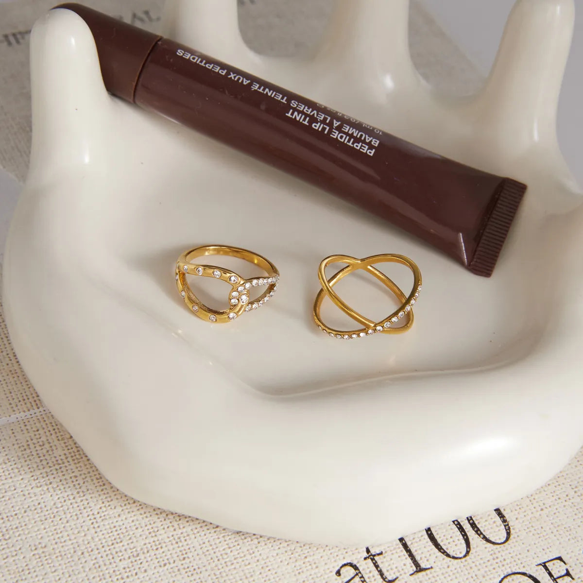 Pavé CZ Crossover & Knot Ring – Waterproof 18K Gold