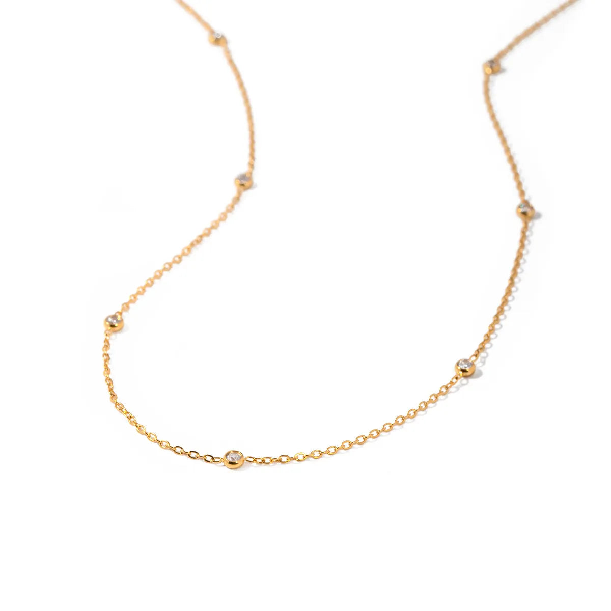 Bezel Zirconia Station Necklace – Waterproof 18K Gold