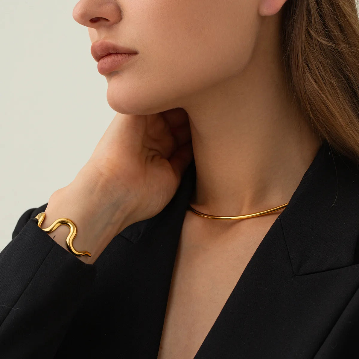 Waterproof Wavy Cuff Open Bangle Bracelet