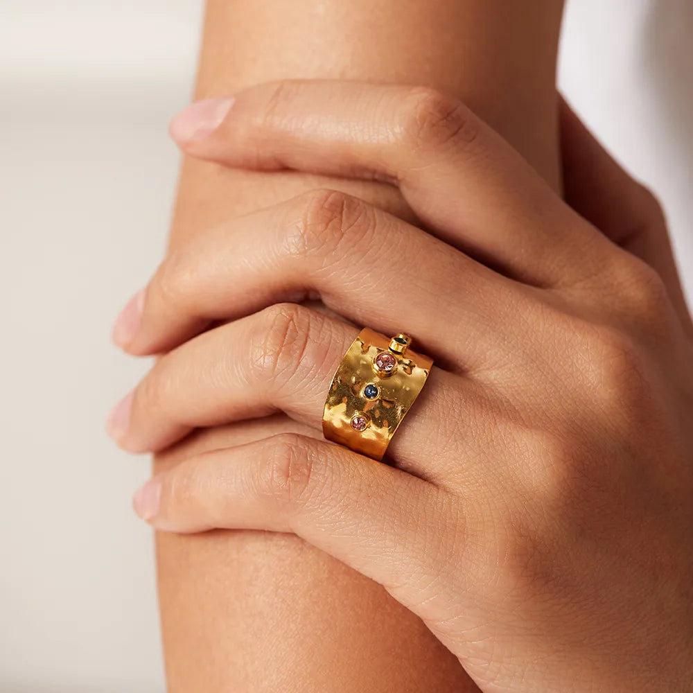 Waterproof Hammered Wide Band Cuff Ring