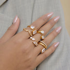 Pear-Cut Zirconia Cluster Open Ring – Waterproof 18K Gold
