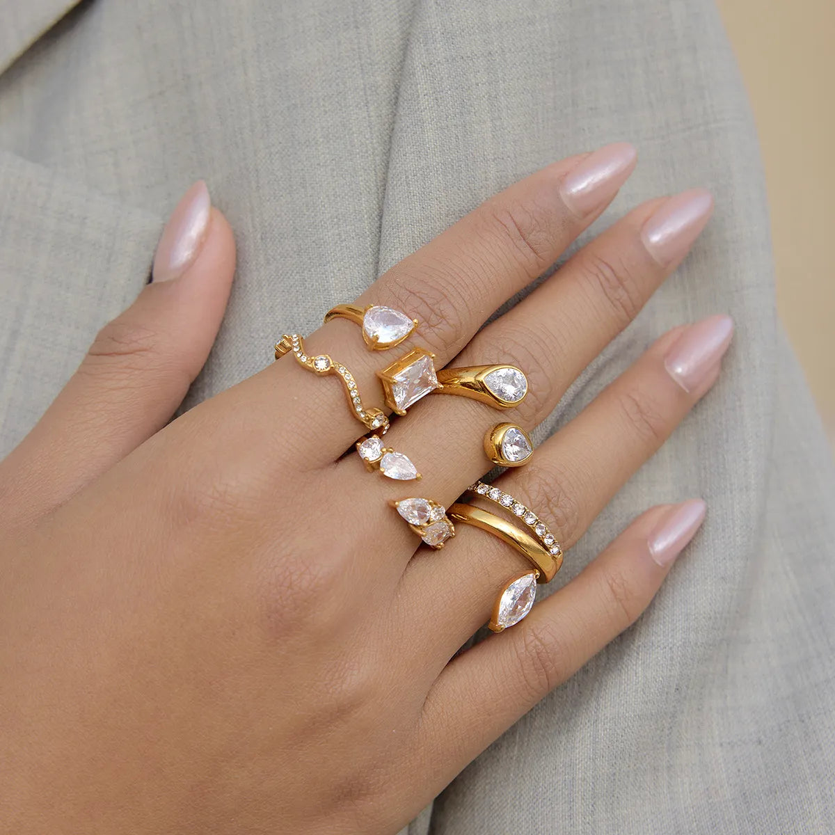 Pear-Cut Zirconia Cluster Open Ring – Waterproof 18K Gold