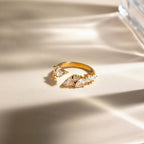 Pear-Cut Zirconia Cluster Open Ring – Waterproof 18K Gold