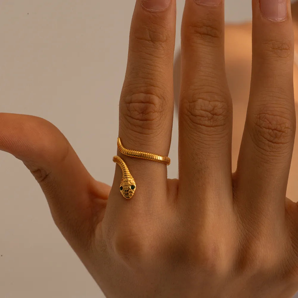 Waterproof Gold Adjustable CZ Snake Ring