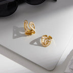 Waterproof Stainless Steel Baguette CZ Statement Rings | Gold Wavy Abstract Open Bands