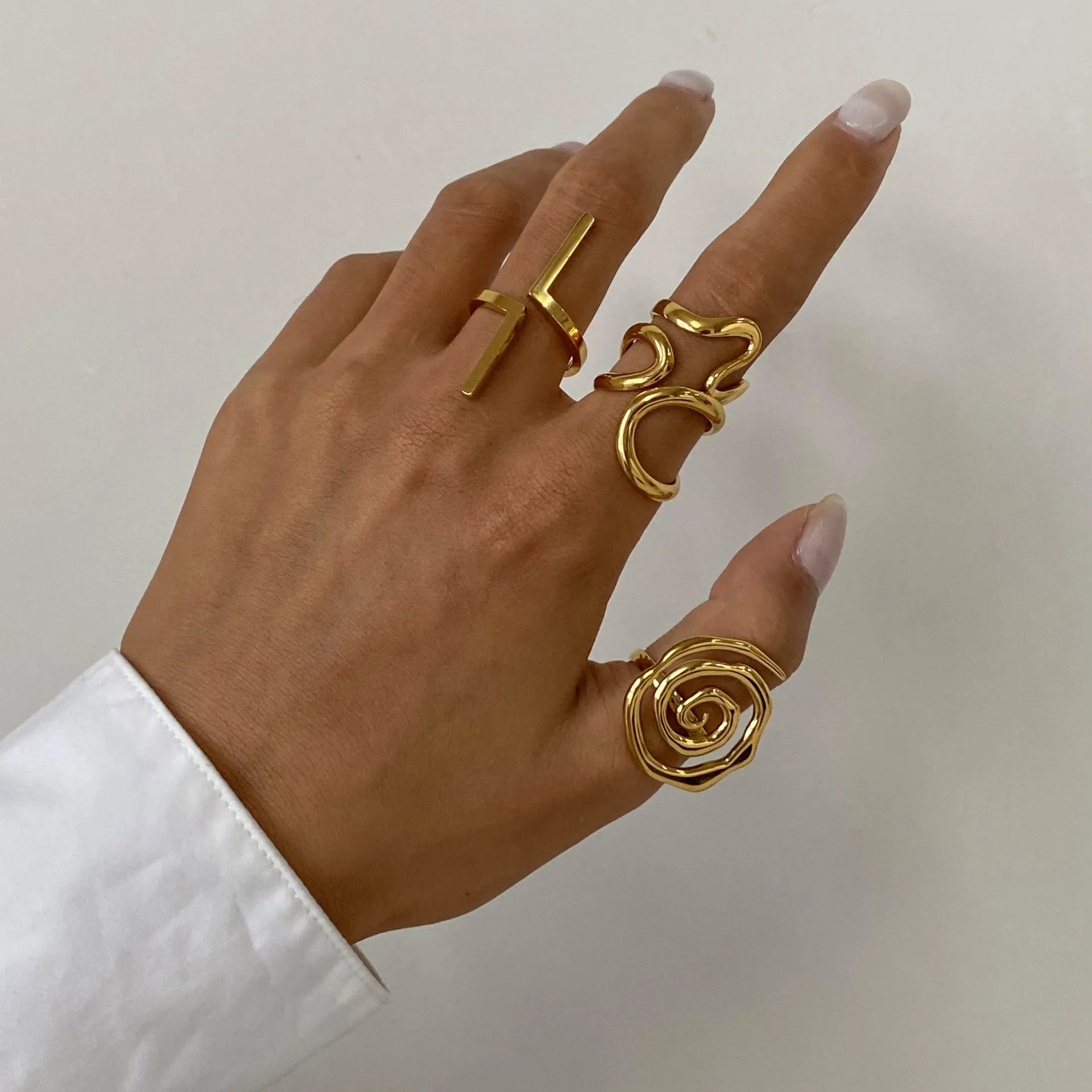 Waterproof Stainless Steel Open Rings | Geometric, Snake & Abstract Designs