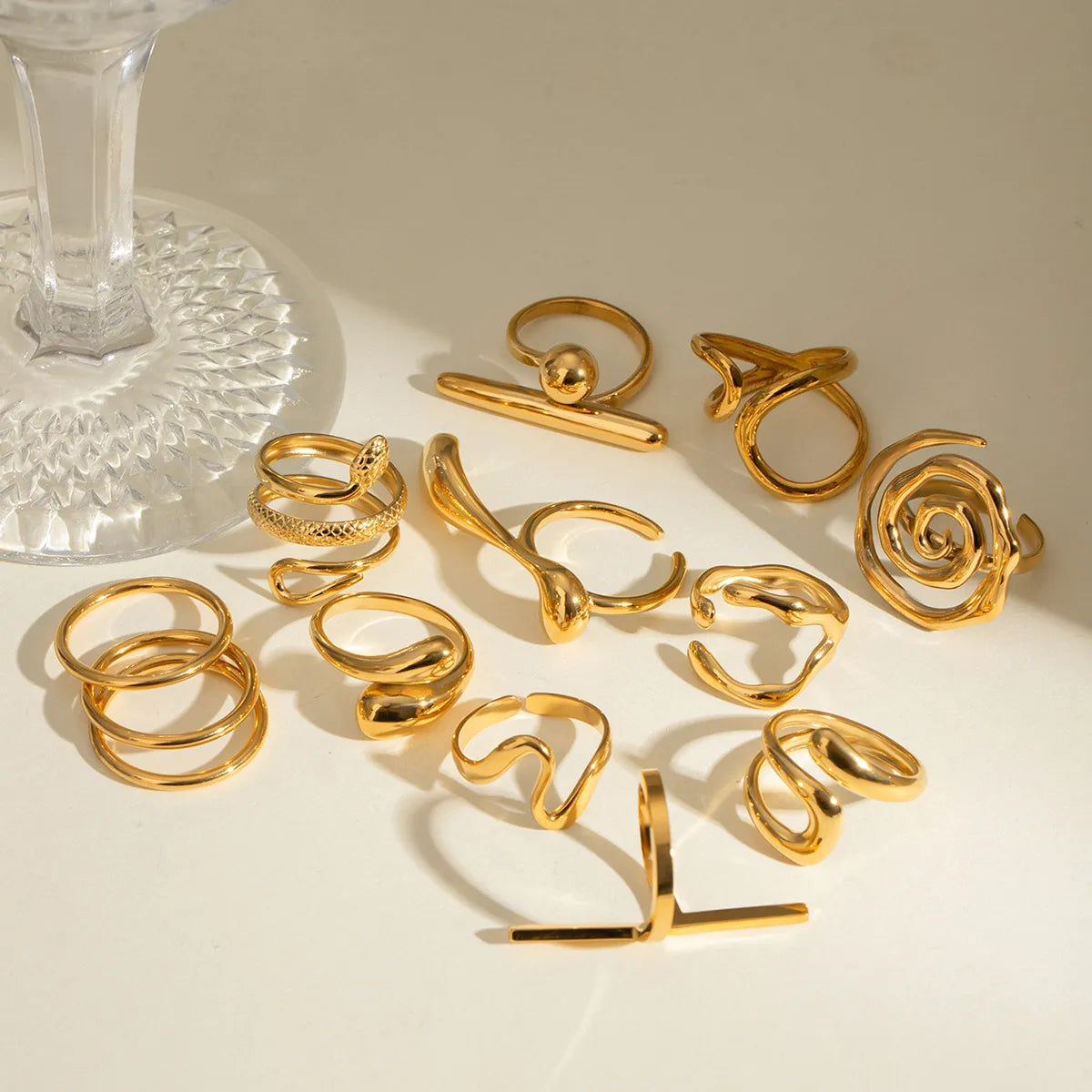 Waterproof Stainless Steel Open Rings | Geometric, Snake & Abstract Designs