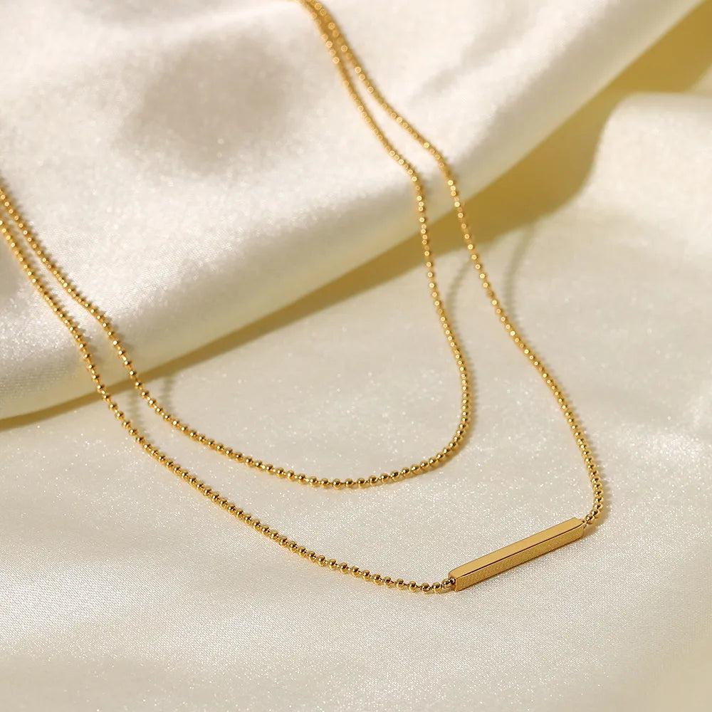 Layered Bar Necklace – Waterproof 18K Gold