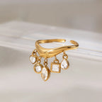 Dangling Multi-Cut CZ Charm Open Ring – Waterproof 18K Gold
