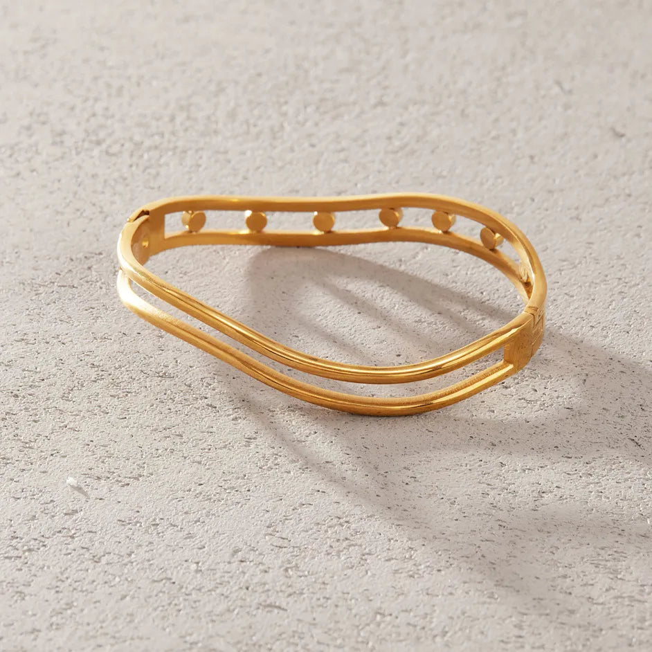 Waterproof Double Row CZ Open Cuff Bangle