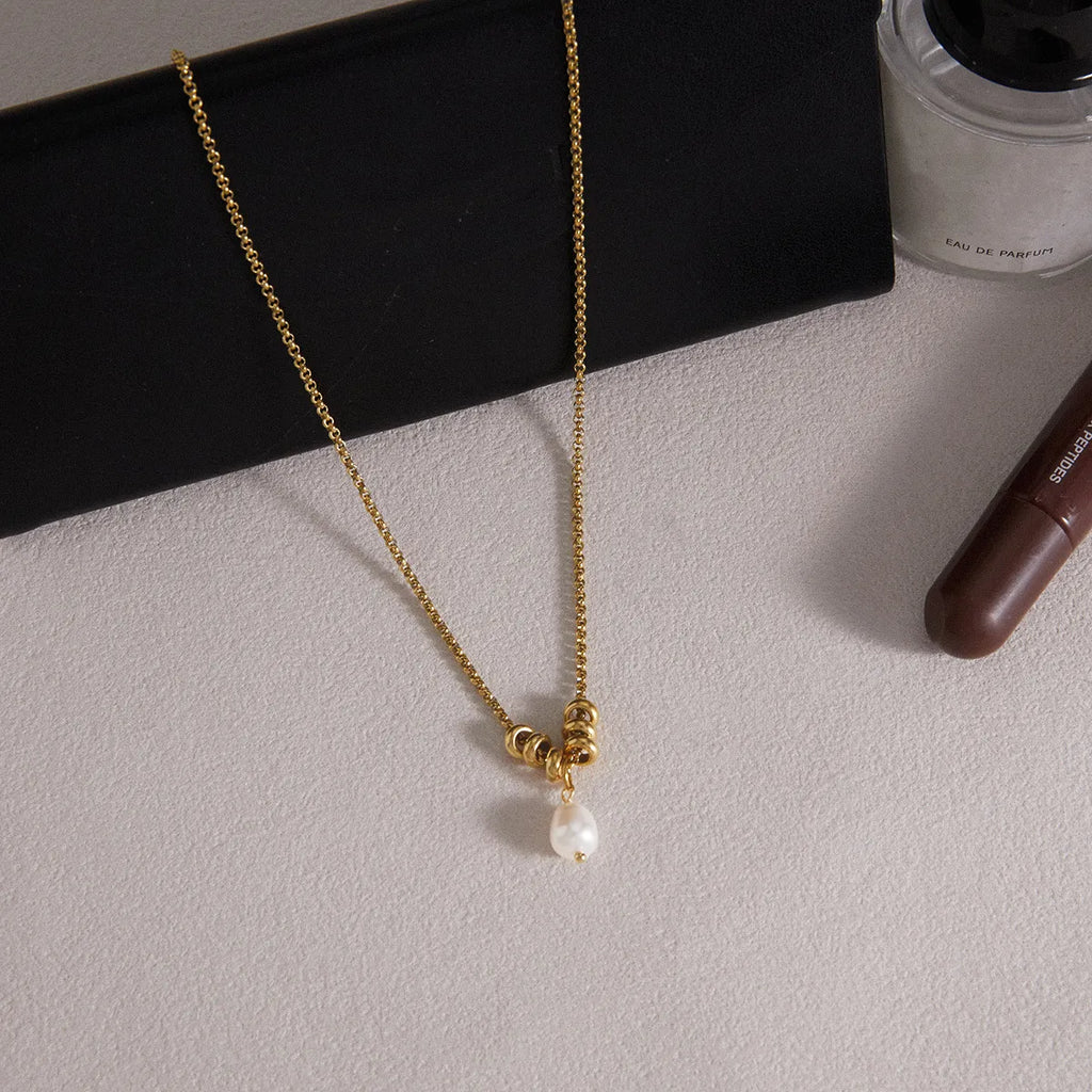 Waterproof Gold Coil Baroque Pearl Necklace