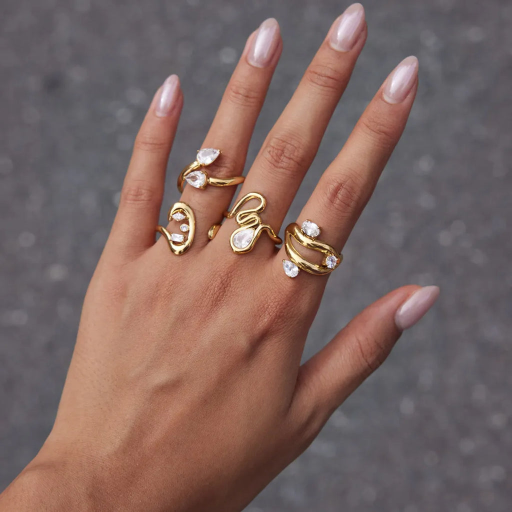 Waterproof Liquid Gold CZ Open Rings