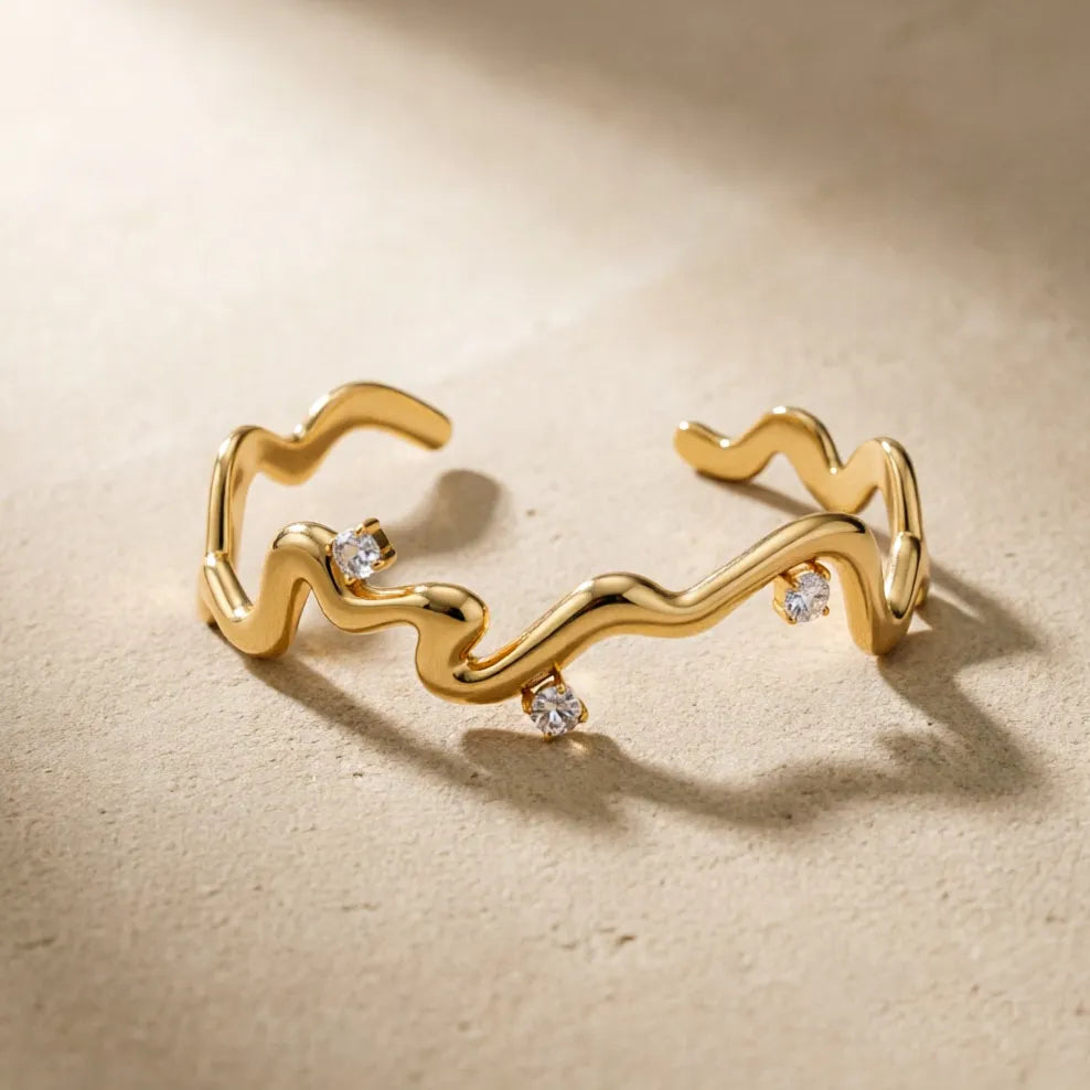 Waterproof Pave Zirconia Minimalist Open Cuff Bangle