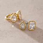 Waterproof Pear-Cut Zirconia Geometric Open Ring