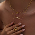 Waterproof Stainless Steel Sunburst Jewelry Set | Gold Pearl & Zirconia Necklace and Earrings