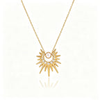 Waterproof Stainless Steel Sunburst Jewelry Set | Gold Pearl & Zirconia Necklace and Earrings